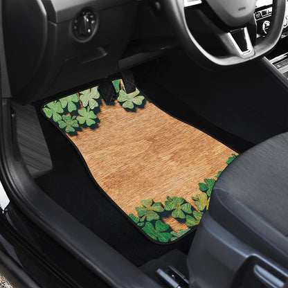 Irish Four Leaf Clovers Wood Print Front Car Floor Mats