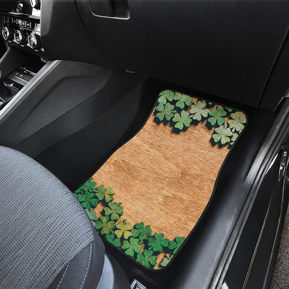 Irish Four Leaf Clovers Wood Print Front Car Floor Mats