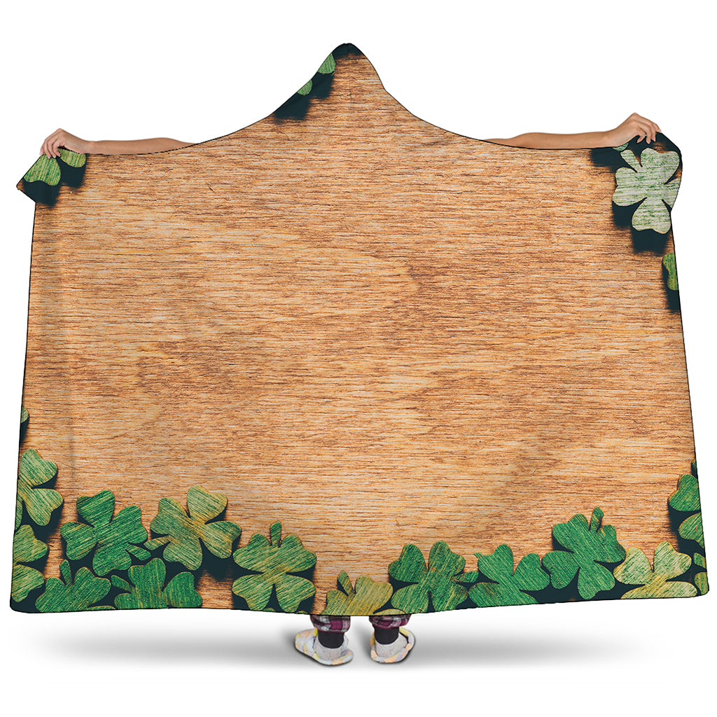Irish Four Leaf Clovers Wood Print Hooded Blanket