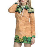 Irish Four Leaf Clovers Wood Print Hoodie Dress