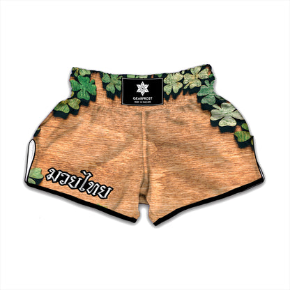 Irish Four Leaf Clovers Wood Print Muay Thai Boxing Shorts