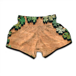 Irish Four Leaf Clovers Wood Print Muay Thai Boxing Shorts