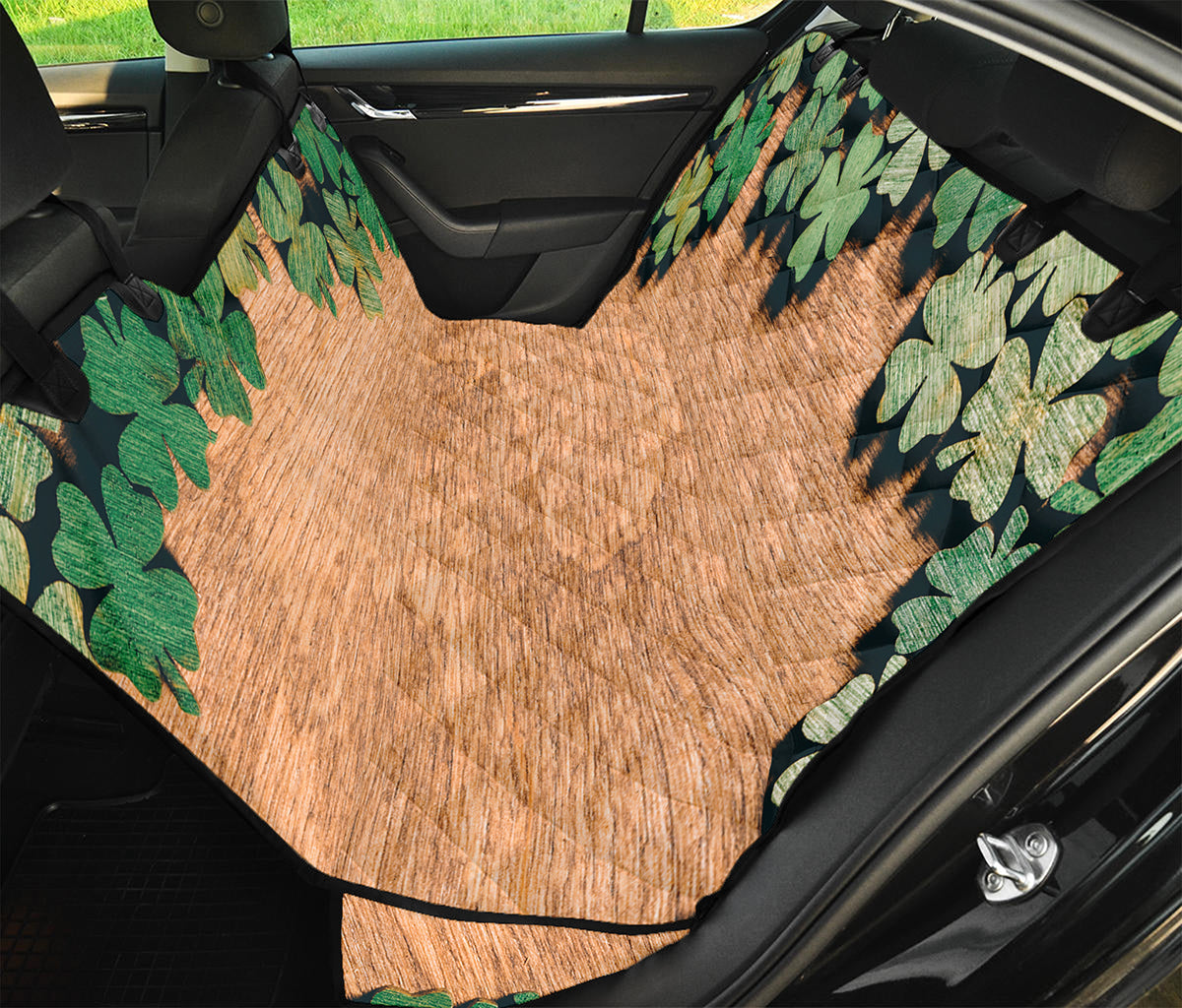 Irish Four Leaf Clovers Wood Print Pet Car Back Seat Cover