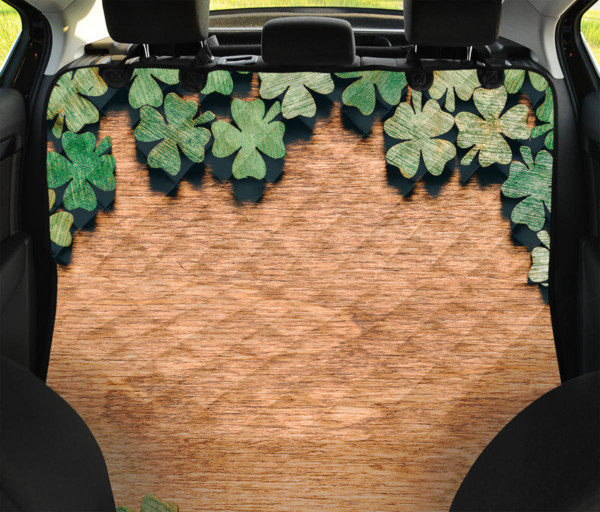 Irish Four Leaf Clovers Wood Print Pet Car Back Seat Cover
