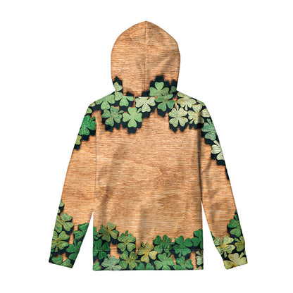 Irish Four Leaf Clovers Wood Print Pullover Hoodie