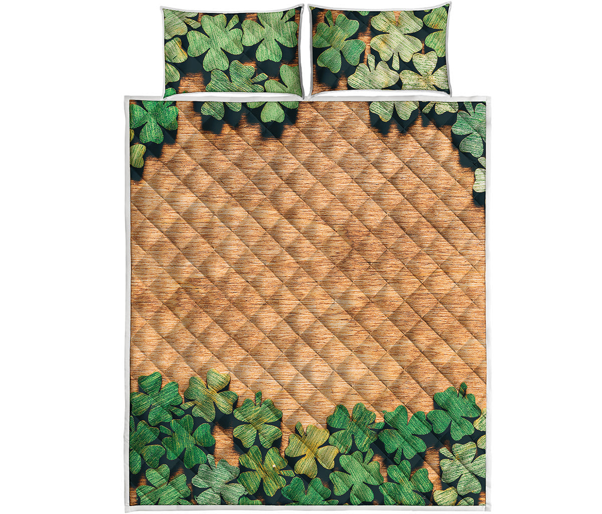 Irish Four Leaf Clovers Wood Print Quilt Bed Set