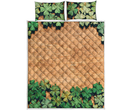 Irish Four Leaf Clovers Wood Print Quilt Bed Set