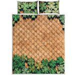 Irish Four Leaf Clovers Wood Print Quilt Bed Set