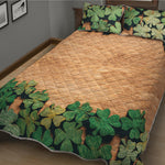 Irish Four Leaf Clovers Wood Print Quilt Bed Set