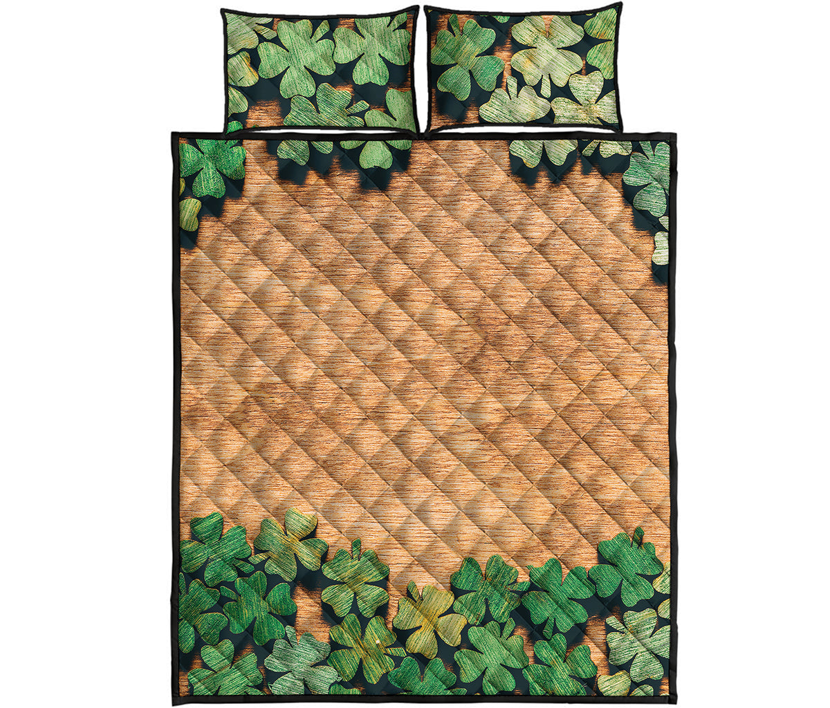 Irish Four Leaf Clovers Wood Print Quilt Bed Set