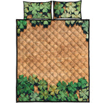 Irish Four Leaf Clovers Wood Print Quilt Bed Set