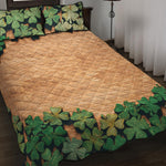 Irish Four Leaf Clovers Wood Print Quilt Bed Set