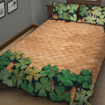 Irish Four Leaf Clovers Wood Print Quilt Bed Set