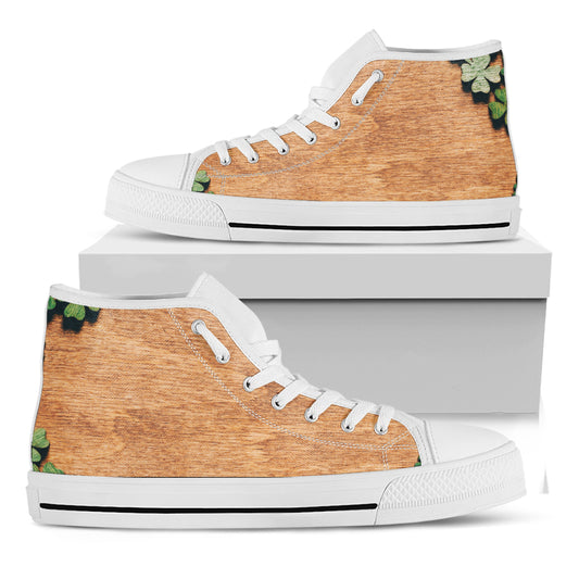 Irish Four Leaf Clovers Wood Print White High Top Shoes