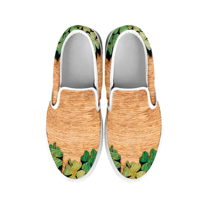 Irish Four Leaf Clovers Wood Print White Slip On Shoes