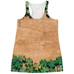 Irish Four Leaf Clovers Wood Print Women's Racerback Tank Top