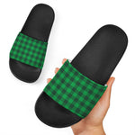 Irish Green Buffalo Check Pattern Print Black Slide Sandals