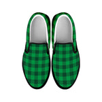 Irish Green Buffalo Check Pattern Print Black Slip On Shoes