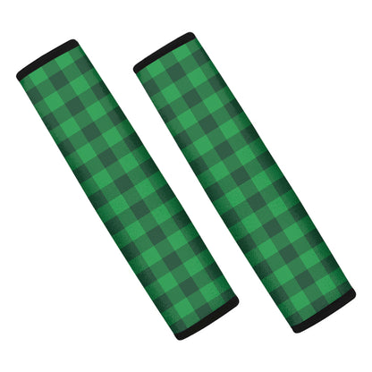 Irish Green Buffalo Check Pattern Print Car Seat Belt Covers