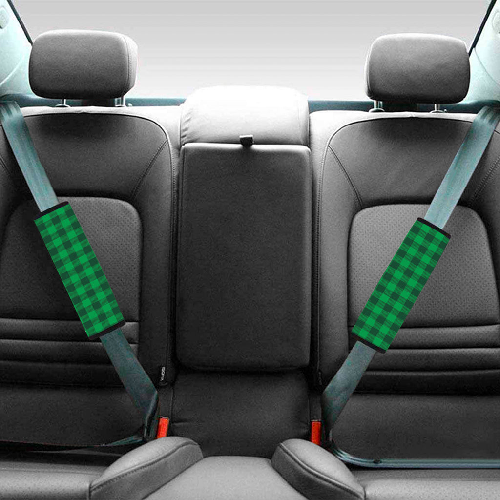 Irish Green Buffalo Check Pattern Print Car Seat Belt Covers