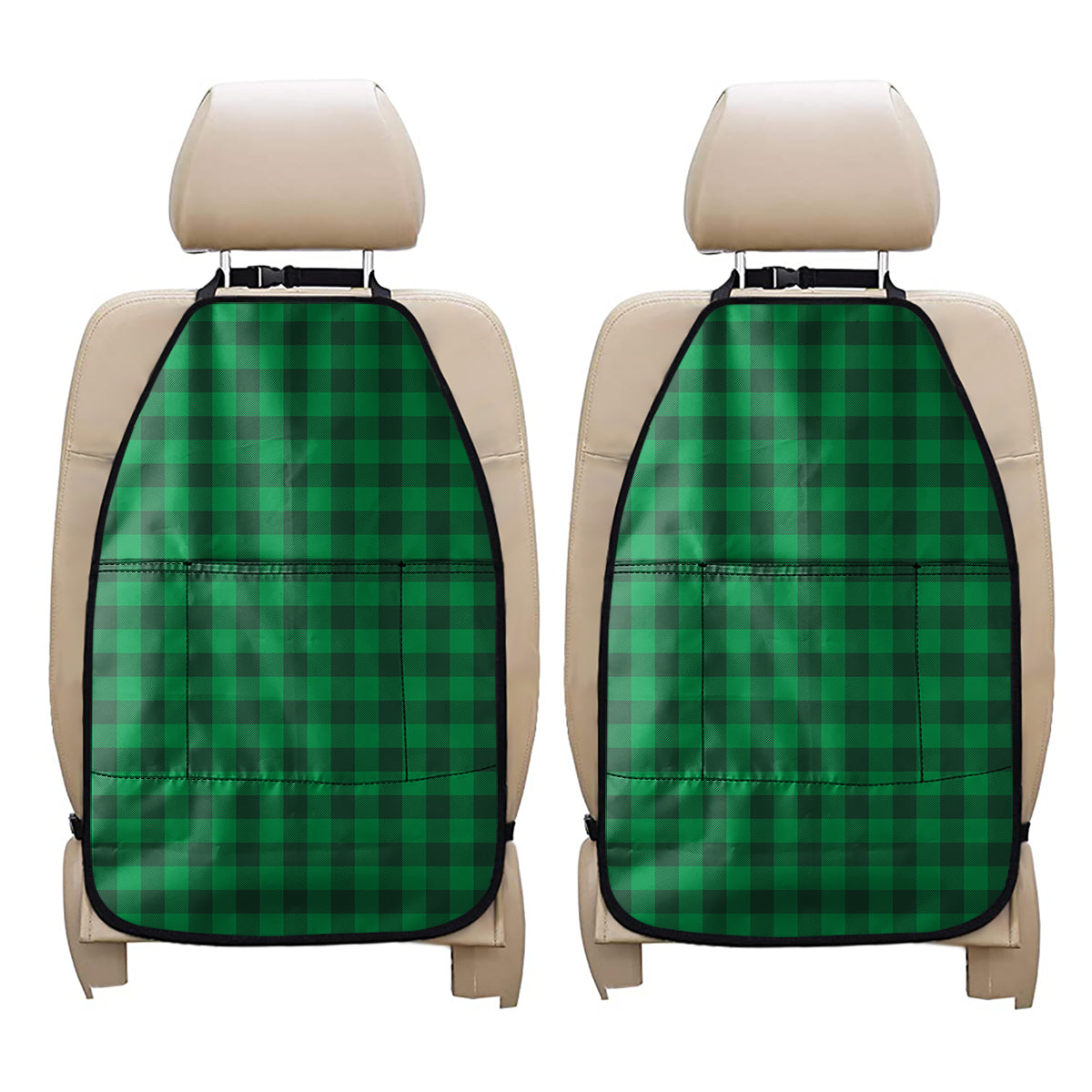 Irish Green Buffalo Check Pattern Print Car Seat Organizers