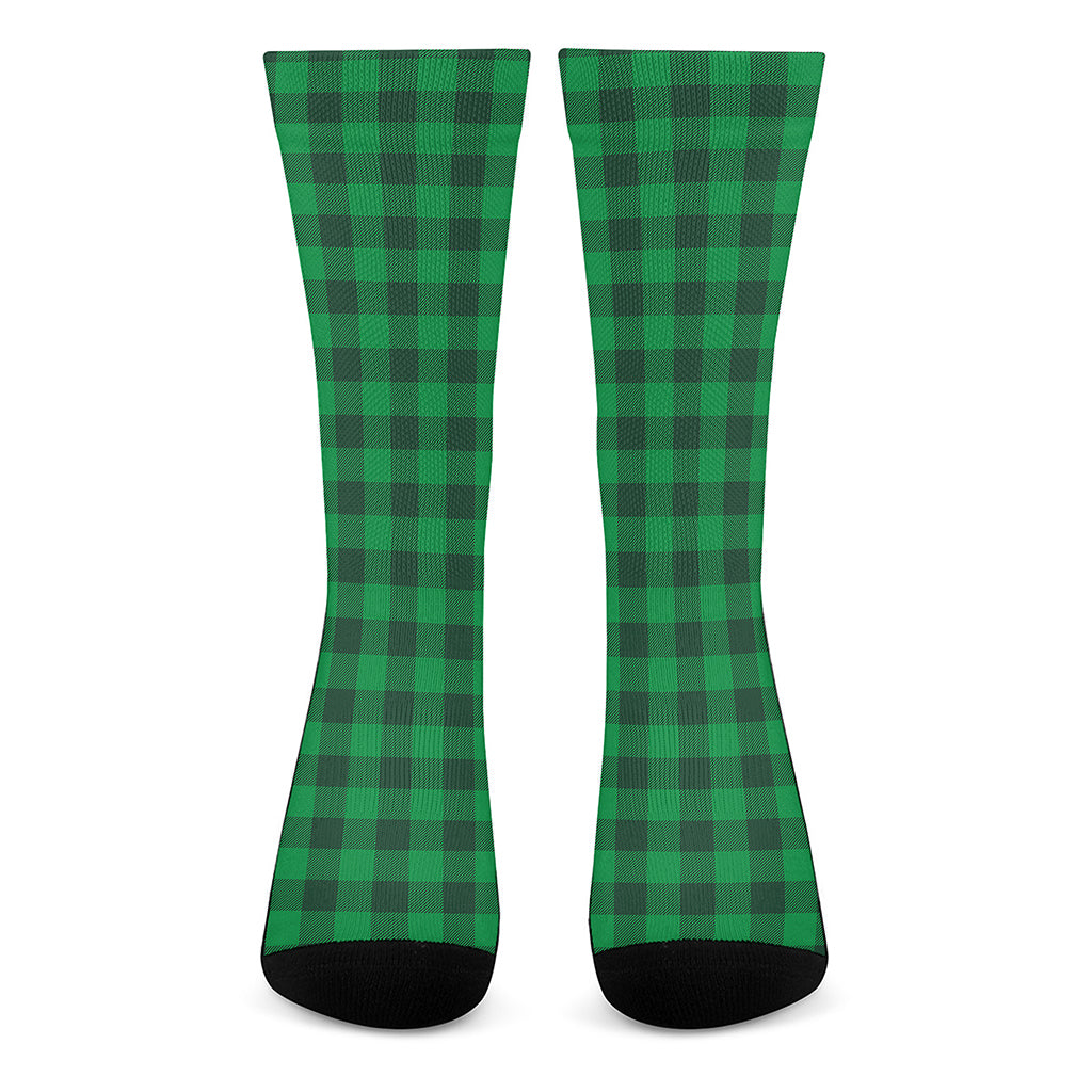 Irish Green Buffalo Check Pattern Print Crew Socks