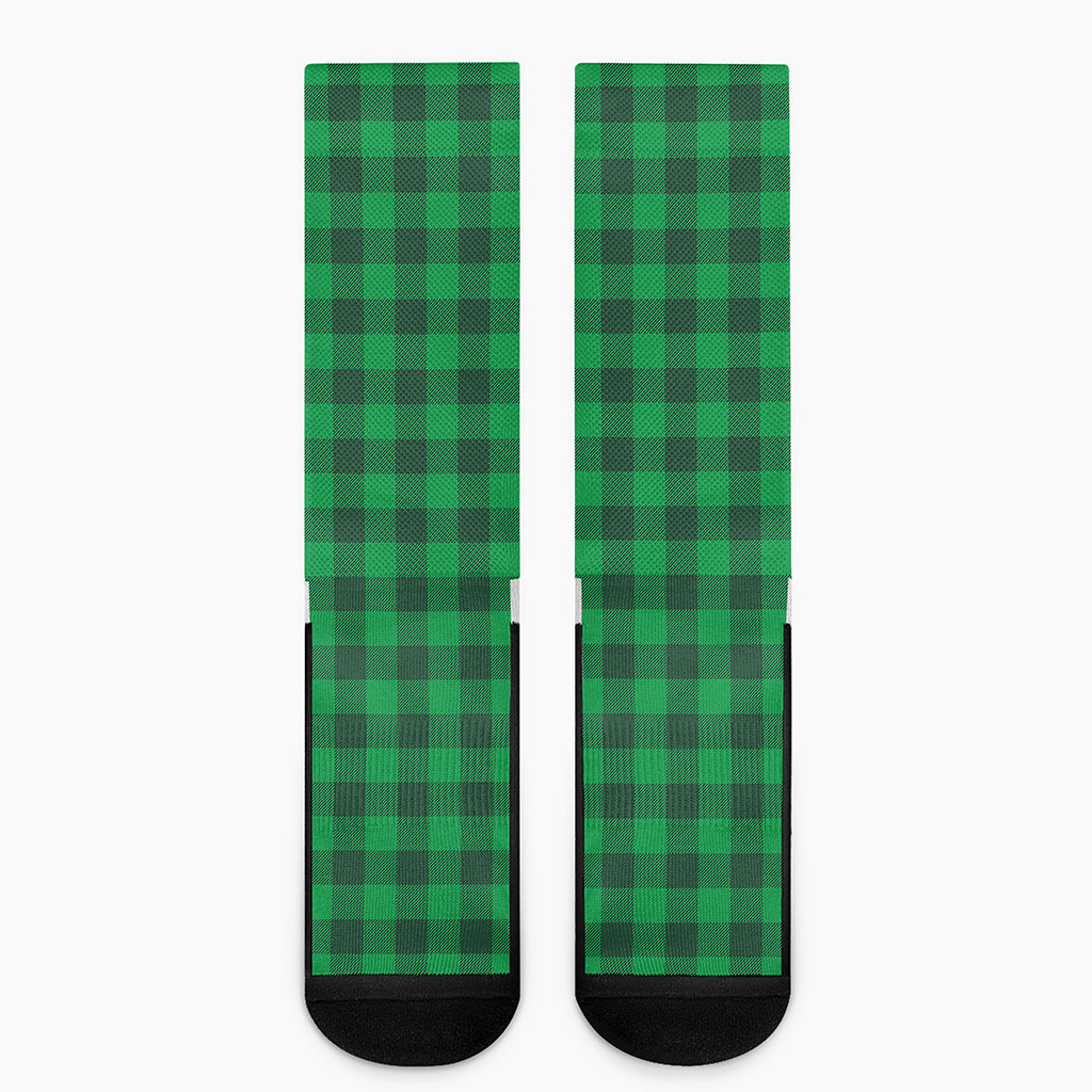 Irish Green Buffalo Check Pattern Print Crew Socks