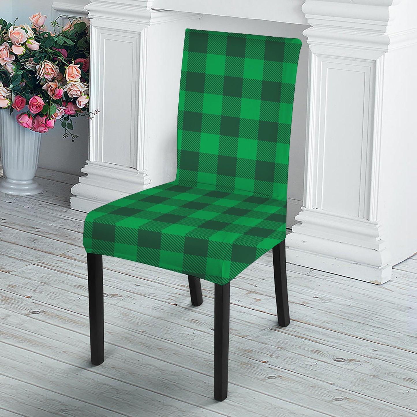 Irish Green Buffalo Check Pattern Print Dining Chair Slipcover
