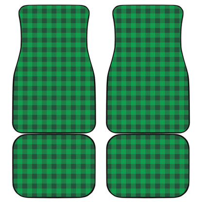 Irish Green Buffalo Check Pattern Print Front and Back Car Floor Mats