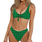 Irish Green Buffalo Check Pattern Print Front Bow Tie Bikini