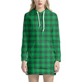 Irish Green Buffalo Check Pattern Print Pullover Hoodie Dress