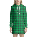 Irish Green Buffalo Check Pattern Print Hoodie Dress