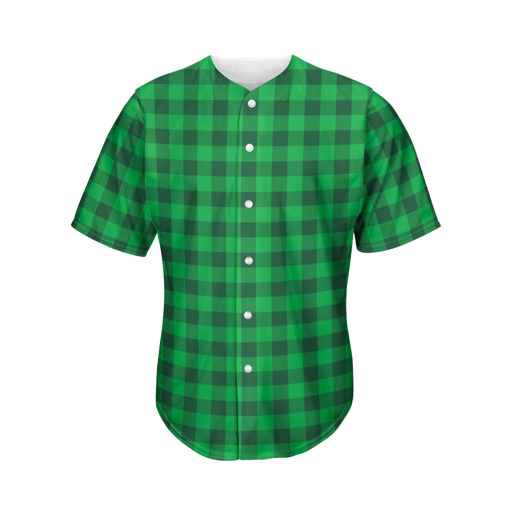 Irish Green Buffalo Check Pattern Print Men's Baseball Jersey