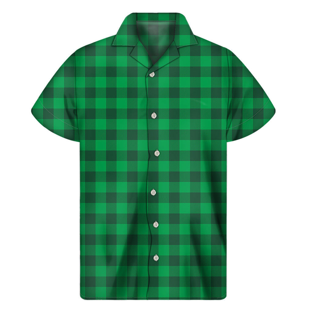 Irish Green Buffalo Check Pattern Print Men's Short Sleeve Shirt