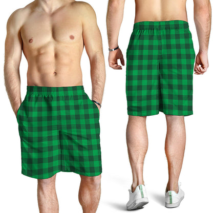 Irish Green Buffalo Check Pattern Print Men's Shorts