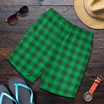 Irish Green Buffalo Check Pattern Print Men's Shorts