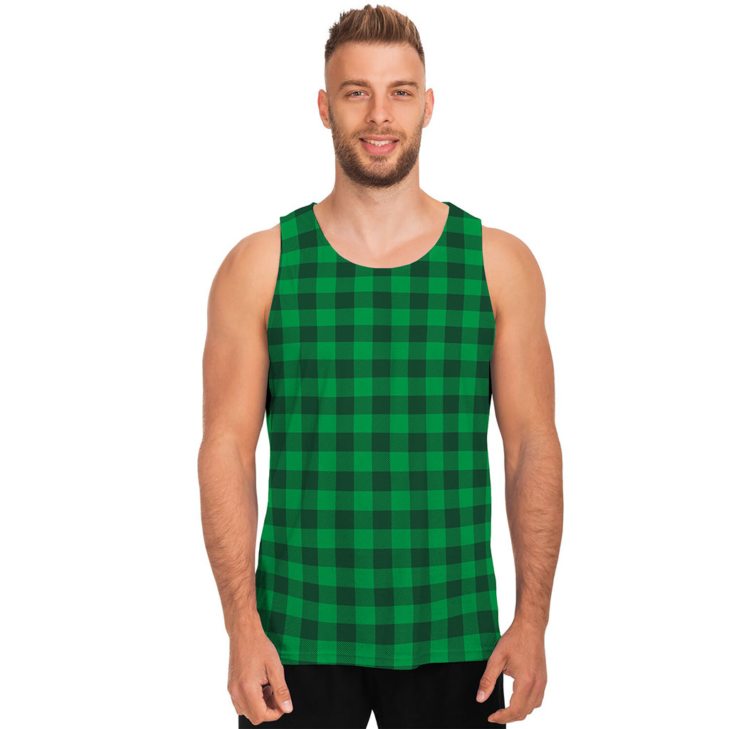 Irish Green Buffalo Check Pattern Print Men's Tank Top