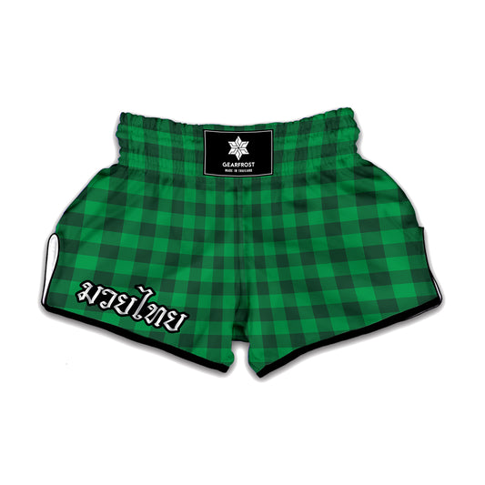 Irish Green Buffalo Check Pattern Print Muay Thai Boxing Shorts