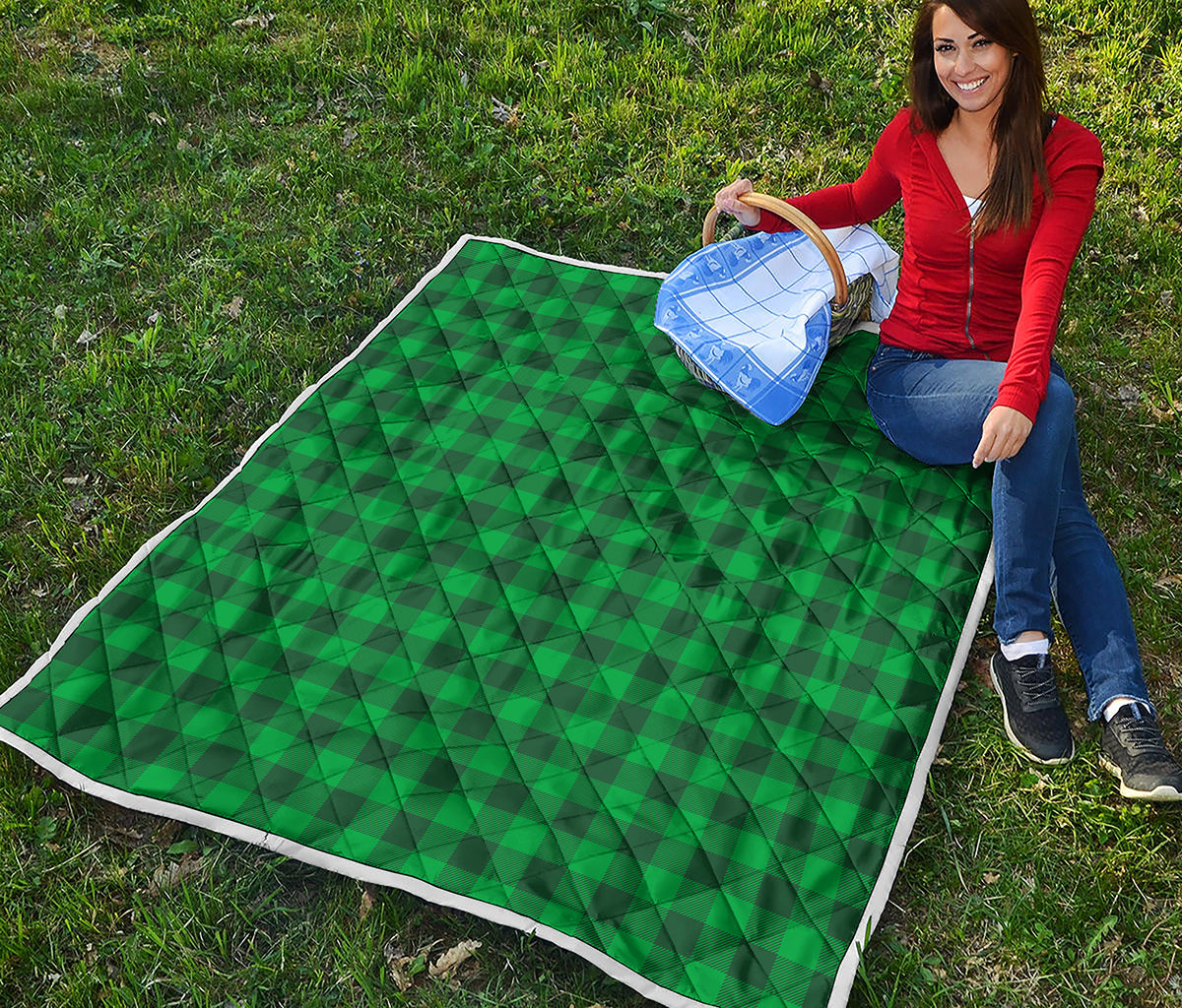 Irish Green Buffalo Check Pattern Print Quilt