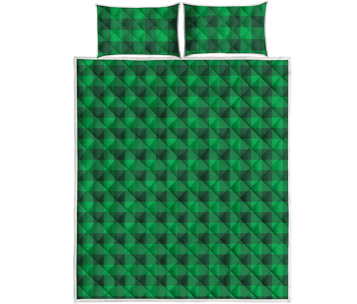 Irish Green Buffalo Check Pattern Print Quilt Bed Set