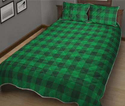 Irish Green Buffalo Check Pattern Print Quilt Bed Set