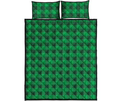 Irish Green Buffalo Check Pattern Print Quilt Bed Set