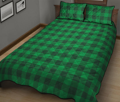 Irish Green Buffalo Check Pattern Print Quilt Bed Set