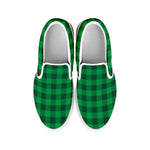 Irish Green Buffalo Check Pattern Print White Slip On Shoes