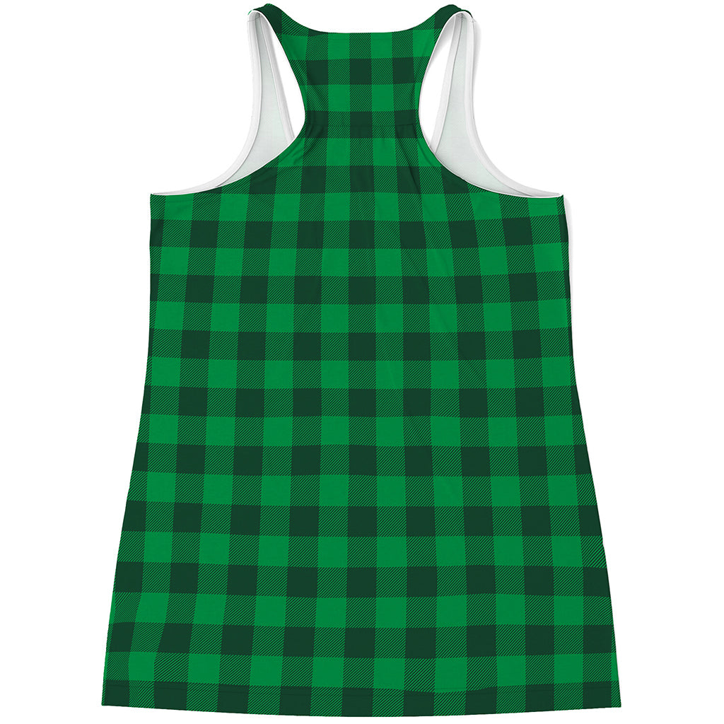 Irish Green Buffalo Check Pattern Print Women's Racerback Tank Top