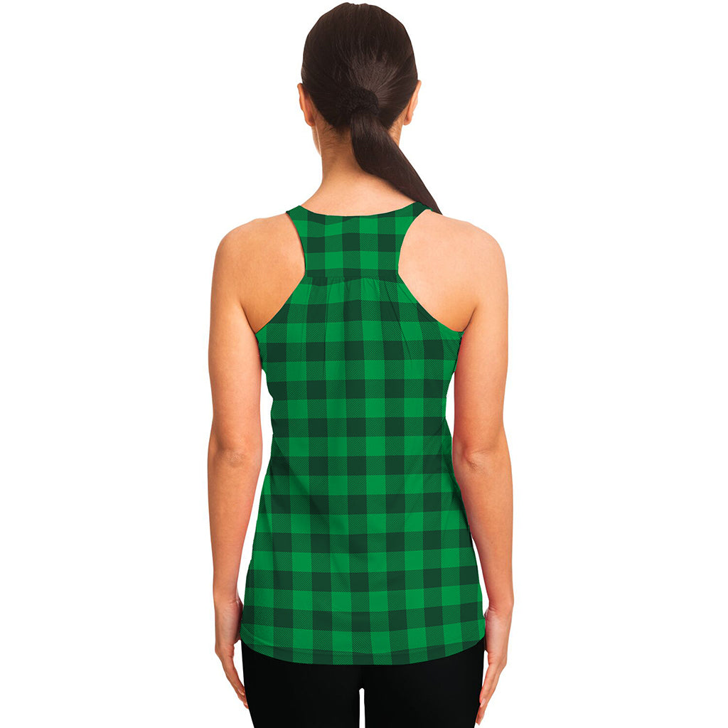 Irish Green Buffalo Check Pattern Print Women's Racerback Tank Top