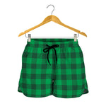 Irish Green Buffalo Check Pattern Print Women's Shorts
