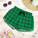 Irish Green Buffalo Check Pattern Print Women's Shorts