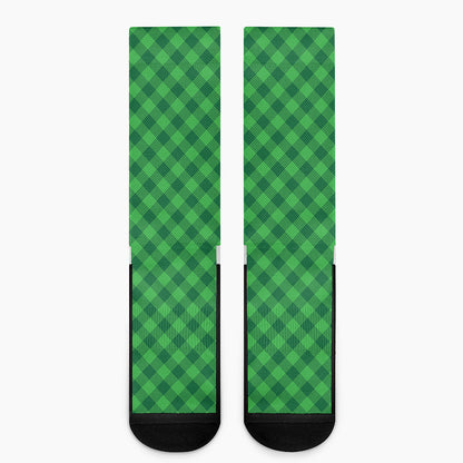 Irish Green Buffalo Plaid Print Crew Socks