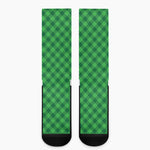 Irish Green Buffalo Plaid Print Crew Socks